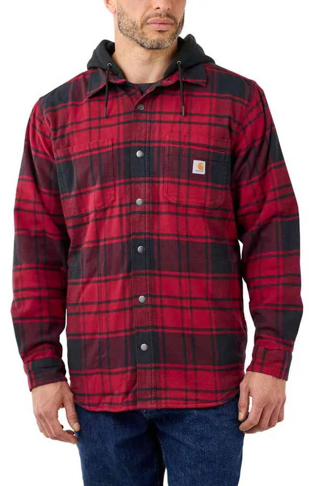 FLANNEL FLEECE LINED HOODED SHIRT JAC